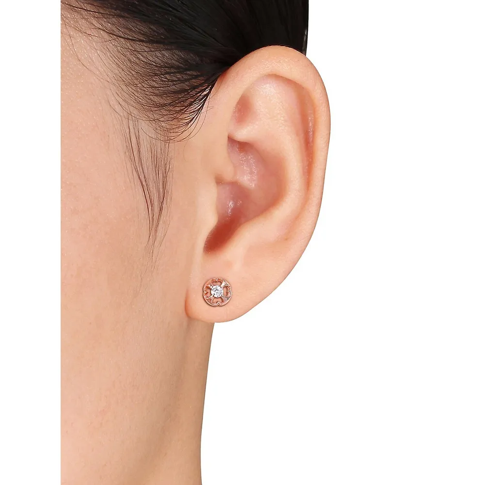 Boutons d'oreilles à motif de coeur tréflé en or rose 10 ct avec diamants 0,25 ct PT