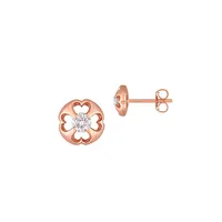 Boutons d'oreilles à motif de coeur tréflé en or rose 10 ct avec diamants 0,25 ct PT