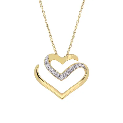 Collier à pendentif en coeur stylisé en or jaune 10 ct avec diamants 0,1 ct PT