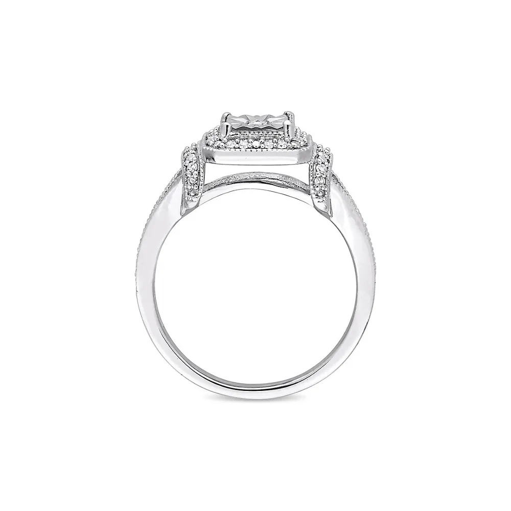 Bague de fiançailles en argent sterling avec diamants 0,02 ct PT