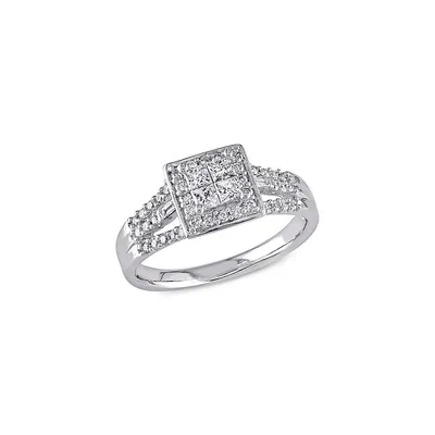 10k White Gold 0.5 CT. T.W. Diamond Princess-Cut Quad Engagement Ring
