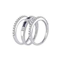 10K White Gold, Blue Sapphire & 0.5 CT. T.W. Diamond Set of 3 Stackable Rings