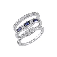 10K White Gold, Blue Sapphire & 0.5 CT. T.W. Diamond Set of 3 Stackable Rings