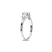 10K White Gold Oval 3-Stone Opal & 0.02 CT. T.W. Diamond Ring