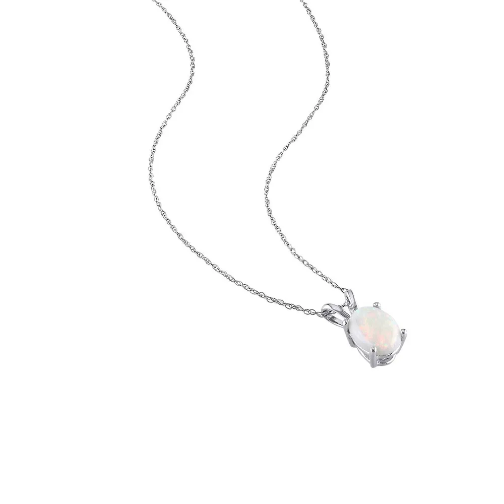 10K White Gold & Opal Solitaire Pendant Necklace