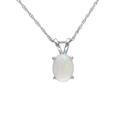 Collier à pendentif solitaire en or blanc 10 ct avec opale