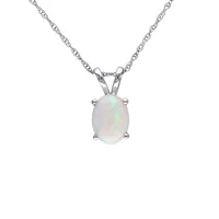 10K White Gold & Opal Solitaire Pendant Necklace