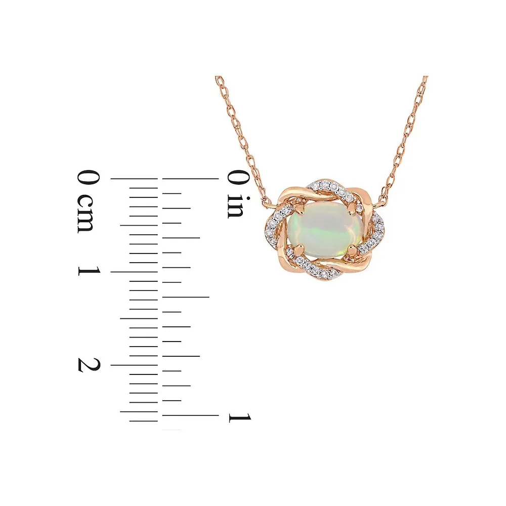 Collier à torsade croisée en or rose 10 ct avec opale et diamants 0,1 ct PT