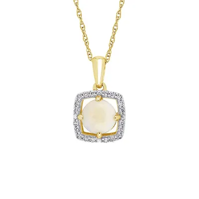 Collier à pendentif en or jaune 10 ct avec opale et pourtour de diamants 0,1 ct PT
