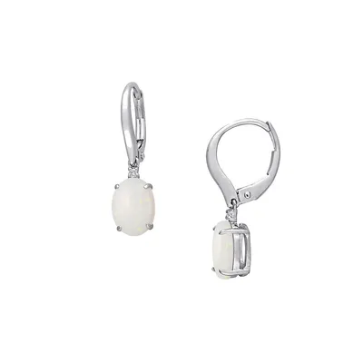 10K White Gold, Opal & 0.02 CT. T.W. Diamond Drop Earrings