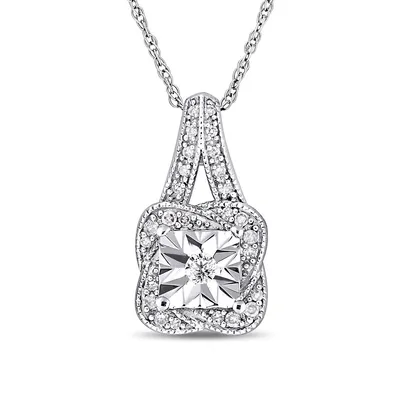 10K White Gold Halo Pendant Necklace with 0.14 CT. T.W. Diamonds