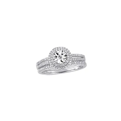 10K White Gold and 0.37 CT. T.W. Diamond Halo Bridal Ring