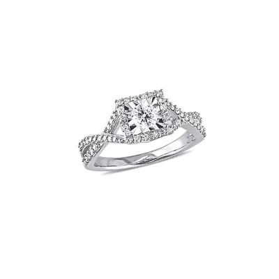 Sterling Silver and 0.5 CT. T.W. Diamond Halo Ring