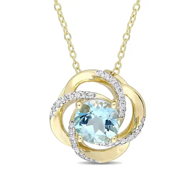 Sterling Silver, Blue and White Topaz Pendant Necklace