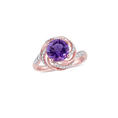 Sterling Silver, Amethyst, White Topaz Ring with 0.04 CT. T.W. Diamonds