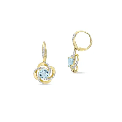 Sterling Silver, White and Blue Topaz Drop Earrings