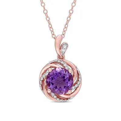 Sterling Silver, Amethyst, White Topaz Pendant Necklace with 0.01 CT. T.W. Diamonds