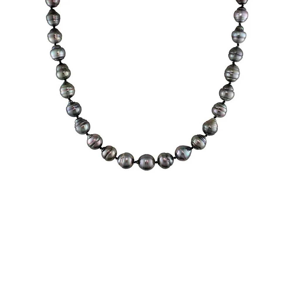 14K White Gold & 8-11MM Tahitian Pearl Strand Necklace