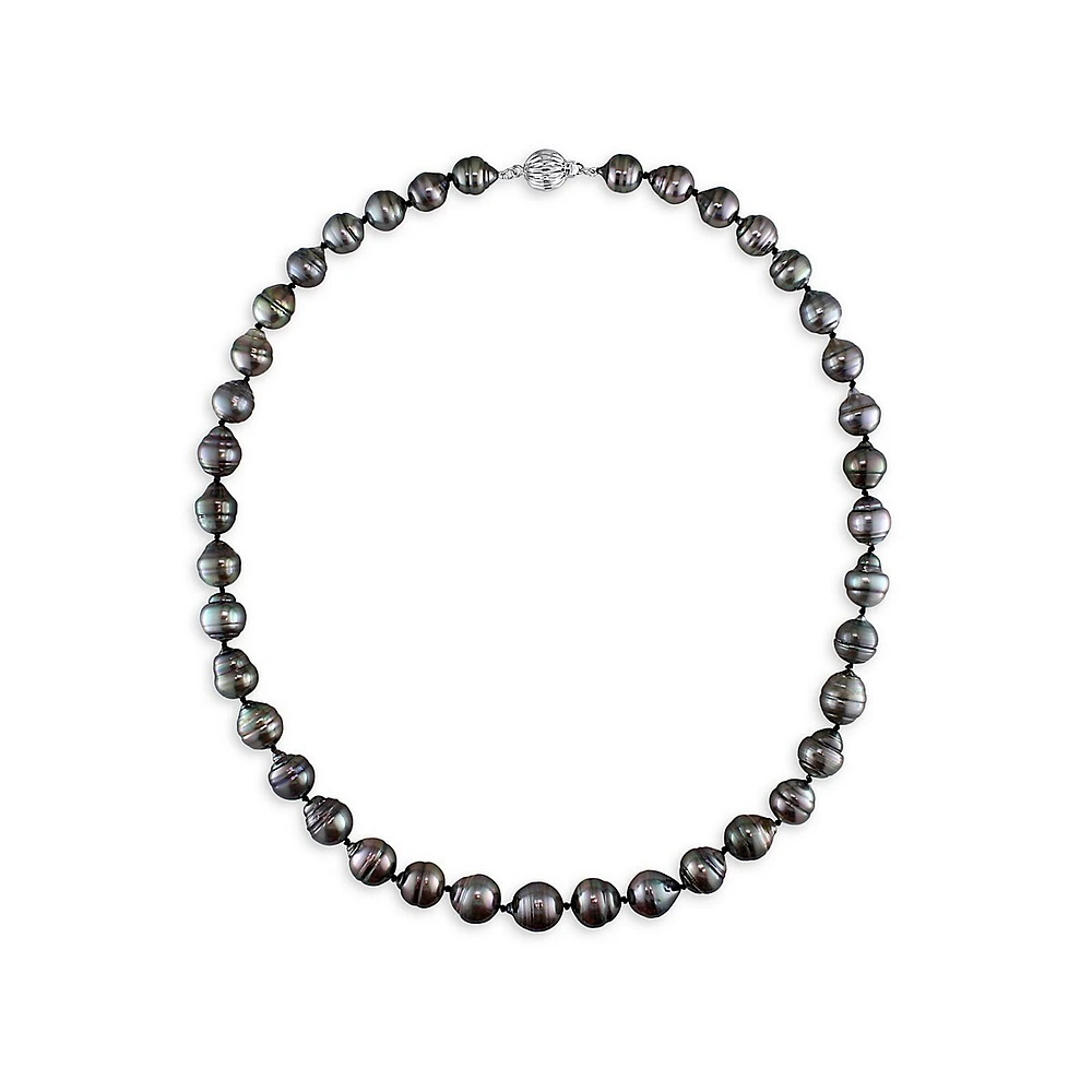 14K White Gold & 8-11MM Tahitian Pearl Strand Necklace