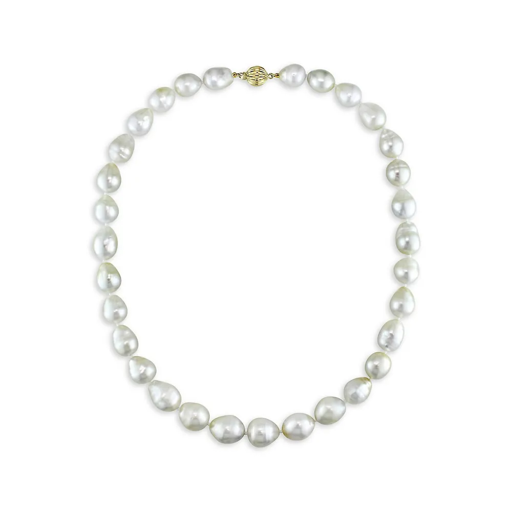 14K Yellow Gold & 10-12MM White Pearl Strand Necklace