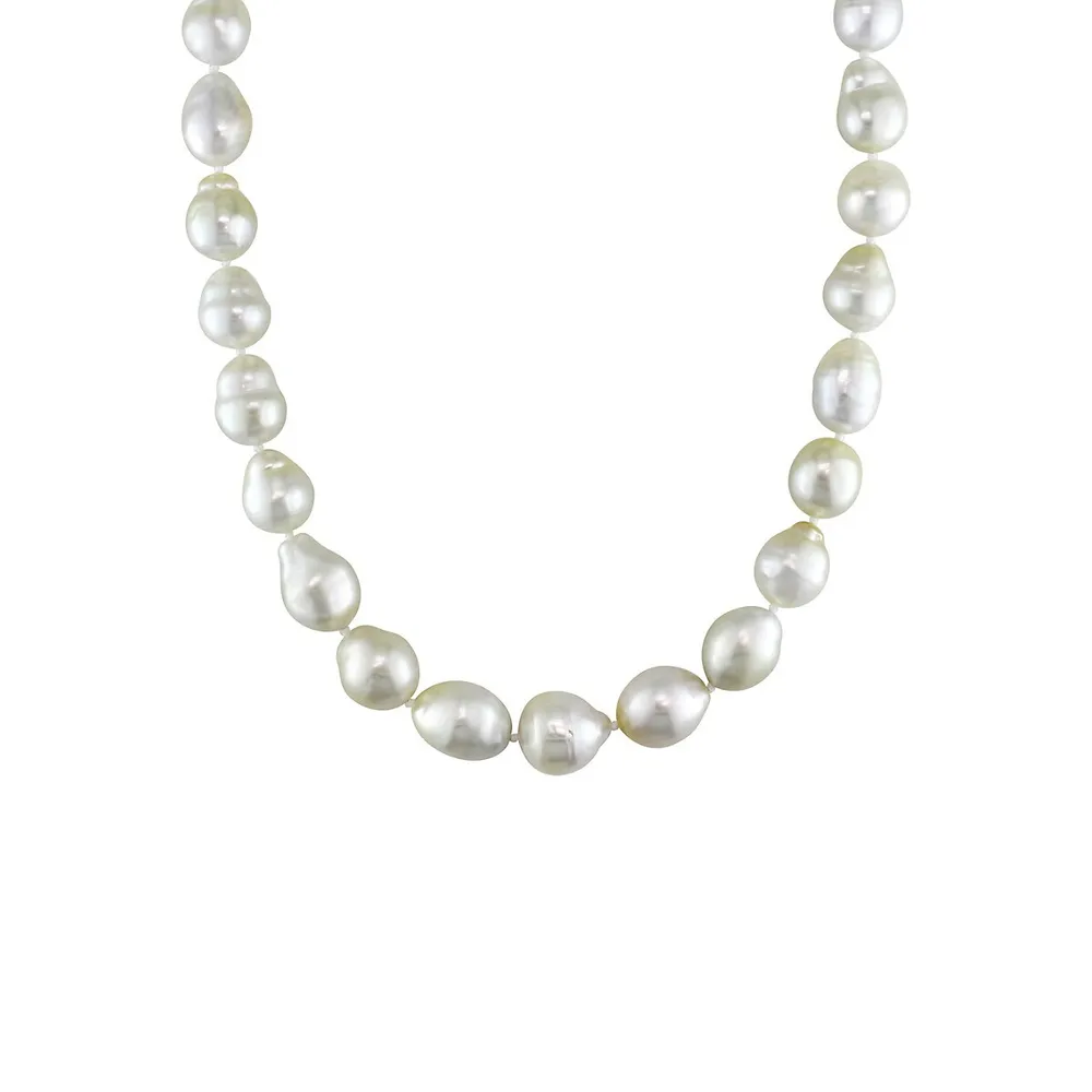 14K Yellow Gold & 10-12MM White Pearl Strand Necklace