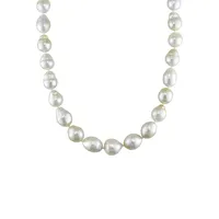 14K Yellow Gold & 10-12MM White Pearl Strand Necklace