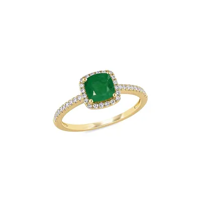 14K Yellow Gold, Emerald & 0.2 CT. T.W. Diamond Halo Ring