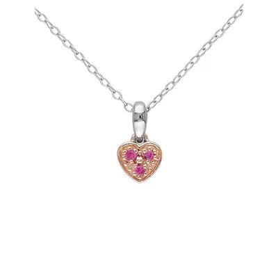 Kid's Sterling Silver, Rose Goldtone & Sapphire Trillium Heart Pendant Necklace