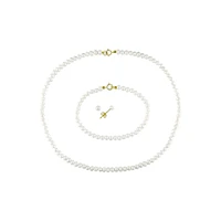 Baby's 10K Yellow Gold & 3-4MM Freshwater Pearl Stud Earrings, Necklace & Bracelet Set