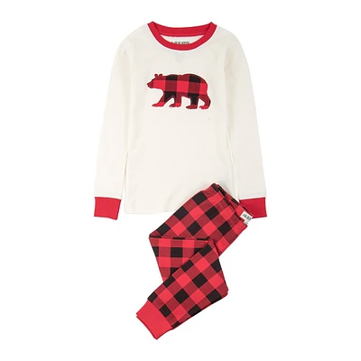 Little Girl's Buffalo Plaid Two-Piece Cotton Pajama Top and Pants Set