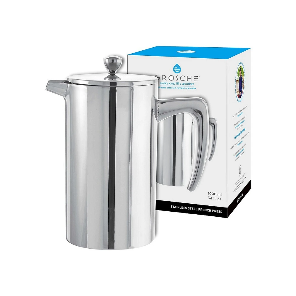 Large French Press Coffee Maker; Stainless Steel French Press 1000