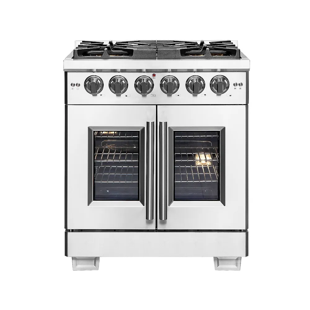 Capriasca All Gas 30" Inch. French Door Freestanding Range 5 Burners Cooktop And 4.32 Cu.ft. Convection Gas Oven - Stainless Steel Stove Range Heavy Duty Cast Iron Grates - FFSGS6460-30