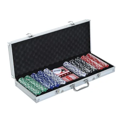 High Quality Poker Chips Set With Silver Aluminum Case, 500 Striped Dice 2 Decks