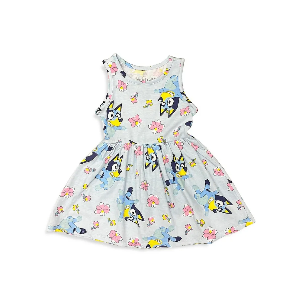 Bluey Little Girl's Flowers Jersey Dress