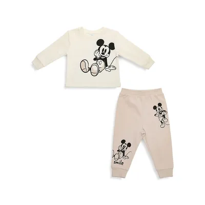 Baby's 2-Piece Smiley Mickey Long-Sleeve T-Shirt & Joggers Set