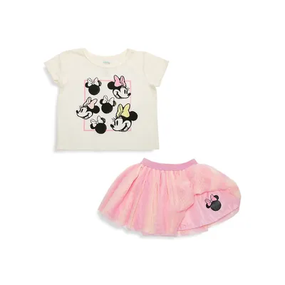 Baby's Disney Faces Of Minnie 2-Piece Top & Skirt Set