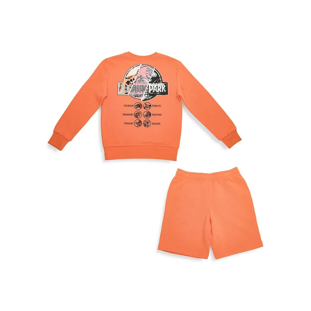 Boy's 2-Piece Jurassic Dinos Fleece Sweatshirt & Shorts Set