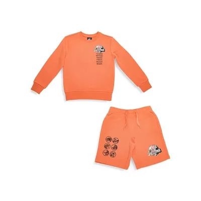 Boy's 2-Piece Jurassic Dinos Fleece Sweatshirt & Shorts Set