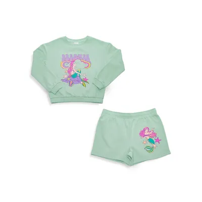 Girl's Disney Dreamer Ariel 2-Piece Sweatshirt and Shorts Set