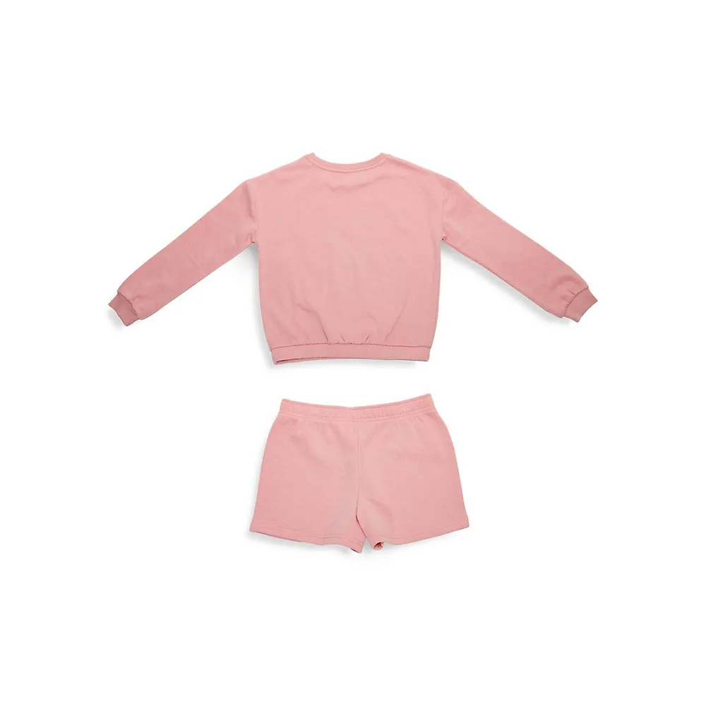 Girl's Disney Minnie Bow Floral Sweatshirt & Shorts 2-Piece Set