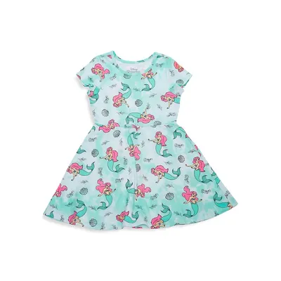 Girl's Disney Ariel Swirls Jersey Fit-and-Flare Dress