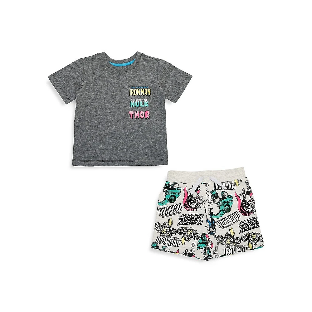 Little Boy's Marvel Avengers 2-Piece Comic T-Shirt and Shorts Set