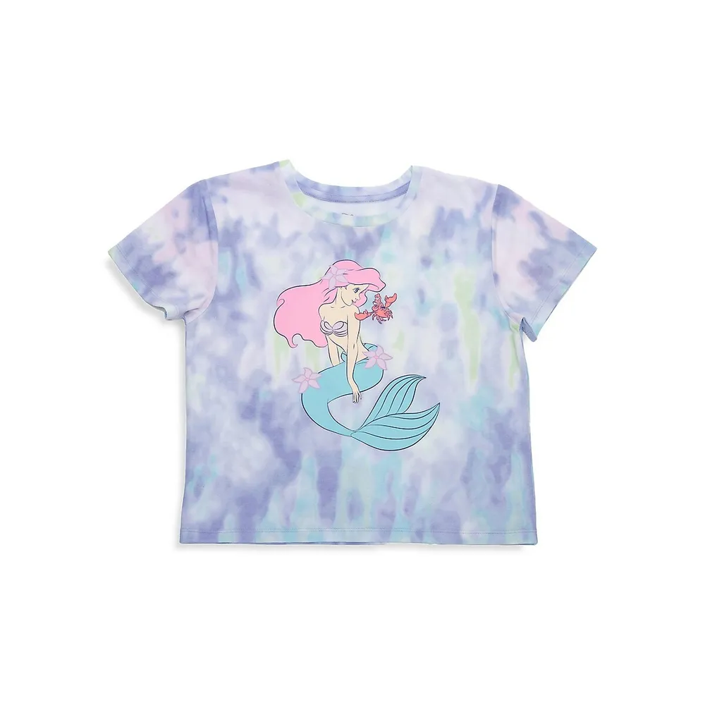 Girl's Disney Ariel Tie-Dye Graphic T-Shirt
