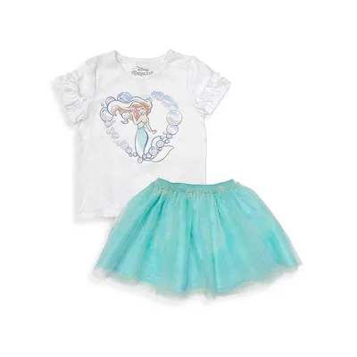Little Girl's Disney Ariel 2-Piece Bubbles T-Shirt and Skirt Set