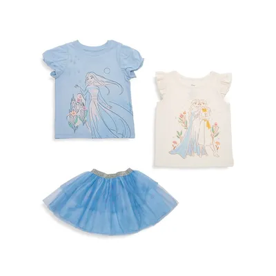 Ensemble t-shirts et jupe Disney Elsa Sister Love pour petite fille, 3 pièces