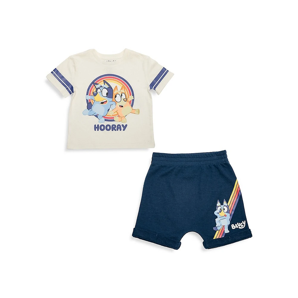 Little Kid's 2-Piece Retro Family T-Shirt & Shorts Set