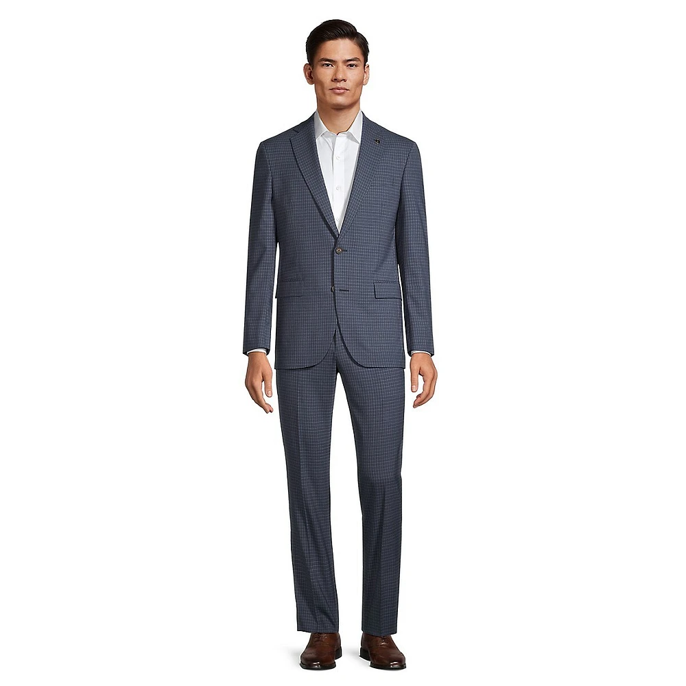 Jake Modern-Fit Mini-Check Super 100s Natural Stretch Wool Suit