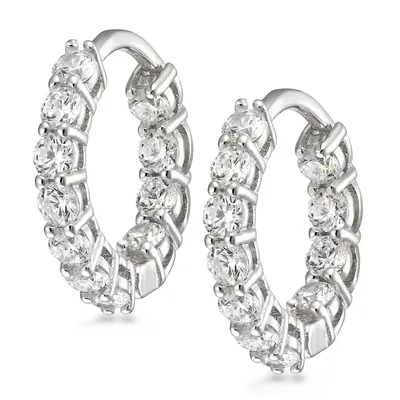 Sterling Silver "in And Out" With Cz Hoop Earrings