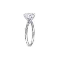 Bague de fiançailles en or blanc 14 ct avec diamants 0,1 PT et moissanite taille ovale