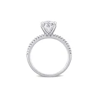 Bague de fiançailles en or blanc 14 ct avec diamants 0,1 PT et moissanite taille ovale